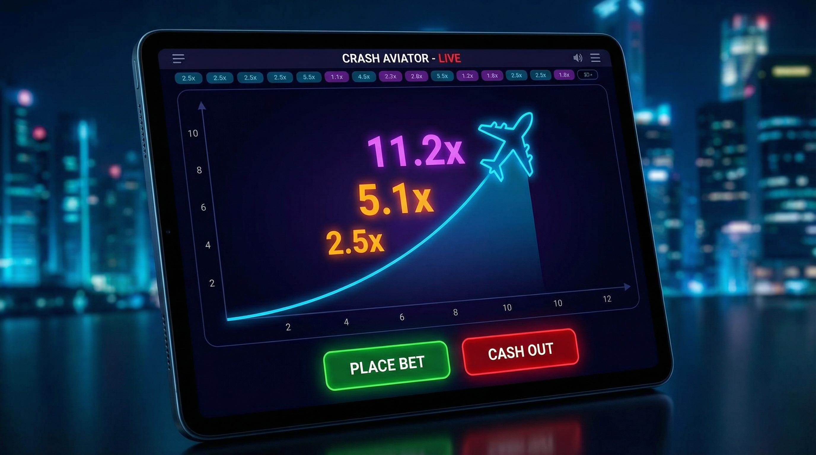 飞行员游戏界面展示上升的倍数曲线和飞机